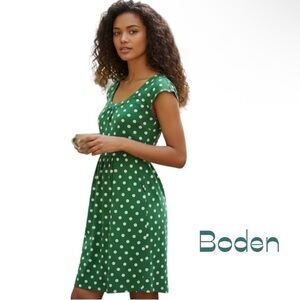 Boden Green and White Polka Dot Midi Dress